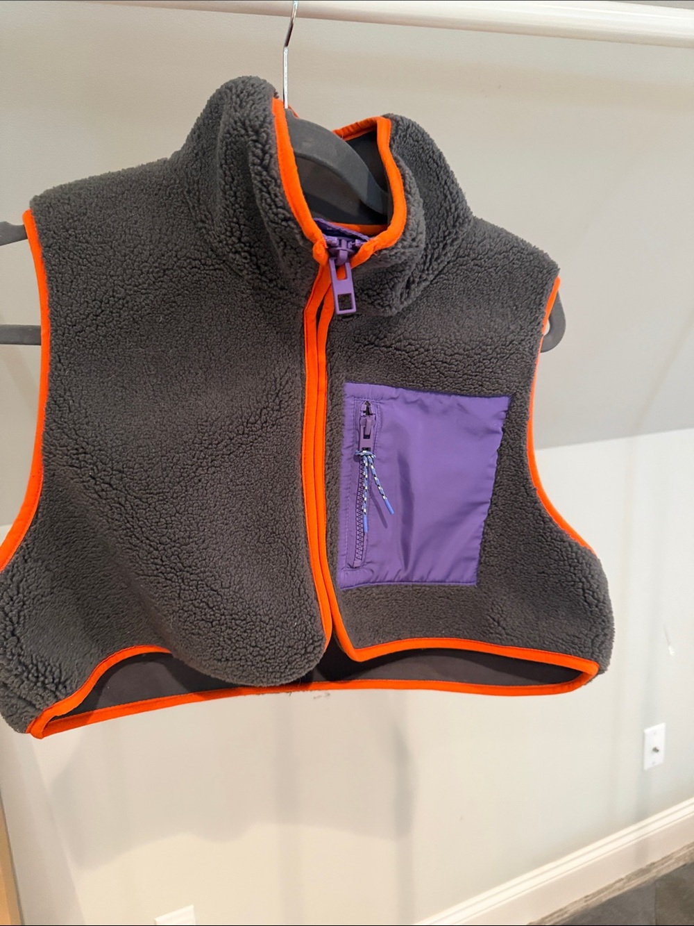 Zara cropped Fleece Vest with Zip Pocket - Gray, Orange & Purple